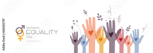 Women's Equality Day banner. Raised hands.