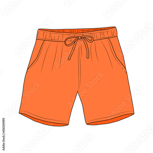 Orange color shorts sketch illustration on white background