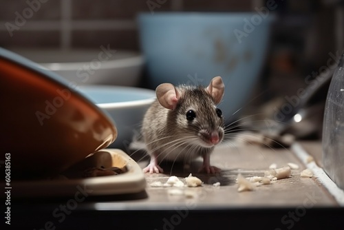 illustration, mouse in the kitchen, generative ai.