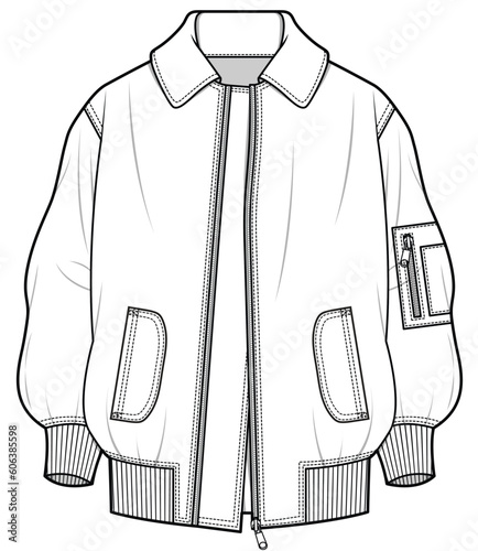 Tela womens long sleeve oversize bomber jacket flat sketch vector illustration techni