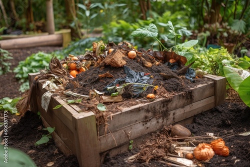 composting system in garden, with worms and other earthworms visible, created with generative ai