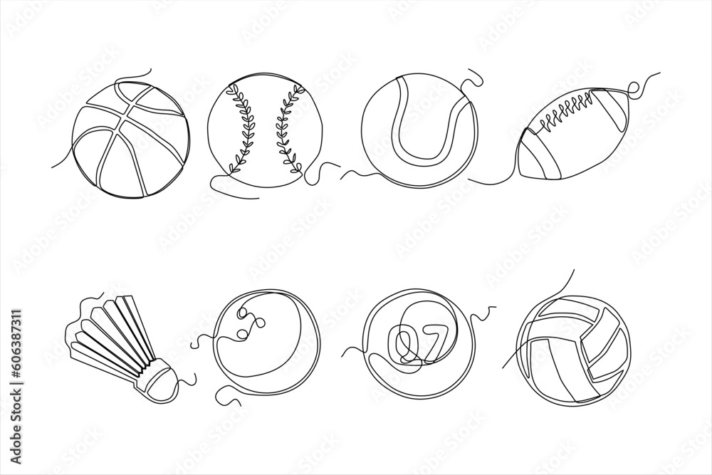 ball set continuous line art vector illustration ball set continuous line art vector illustration
