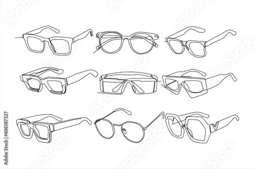 glasses continuous line art vector set illustration