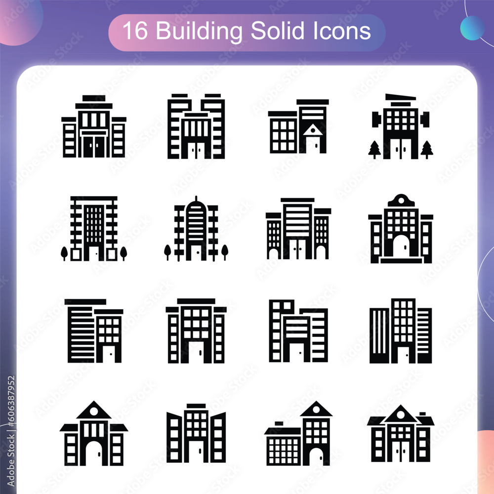 Building Vector Solid icon Set 03