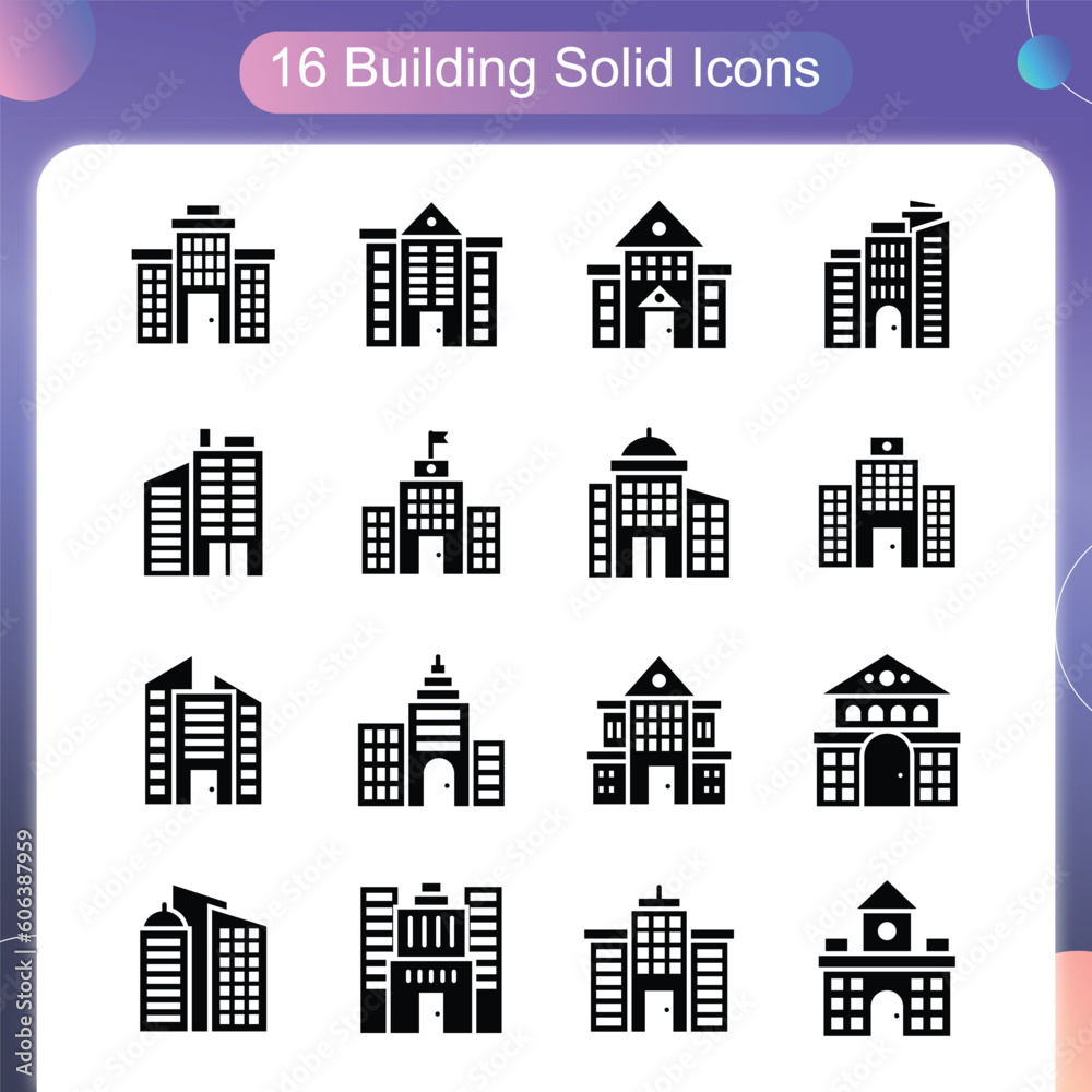 Building Vector Solid icon Set 02