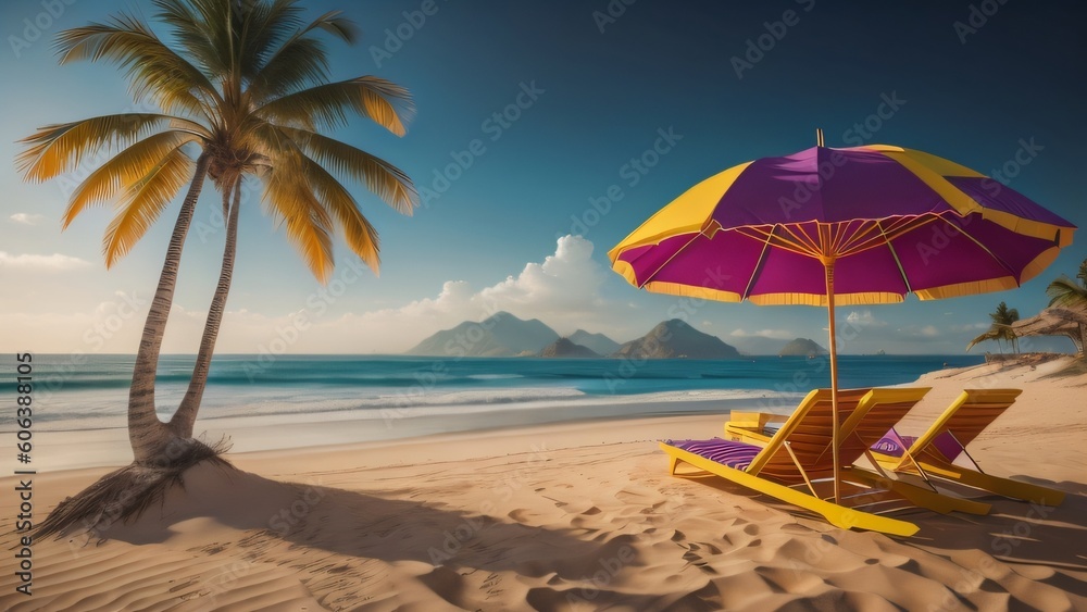 Illustration of beach and umbrella for stay out of the sun day