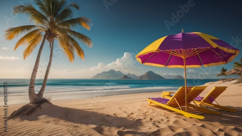 Illustration of beach and umbrella for stay out of the sun day