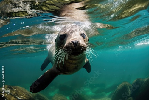 seal diving into cool, clear water, created with generative ai © Natalia