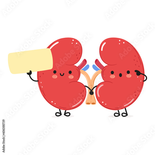 Cute funny Kidneys organ poster character. Vector hand drawn cartoon kawaii character illustration. Isolated white background. Kidneys organ poster
