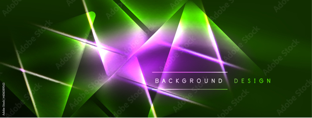 Naklejka premium Vibrant Geometric Neon Shiny Line Background. A Bold and Stunning Display of Shapes, Lines, Colors, and Glow, Perfect for Futuristic Modern Designs, Hi-tech Presentations, Technology Web Pages
