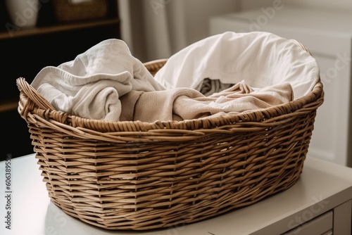basket of freshly-washed clothes, ready to be taken inside, created with generative ai