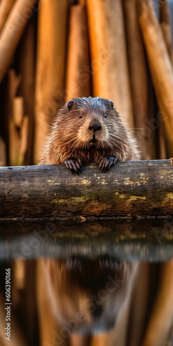 European otter (Lutra lutra) sitting on a log photo