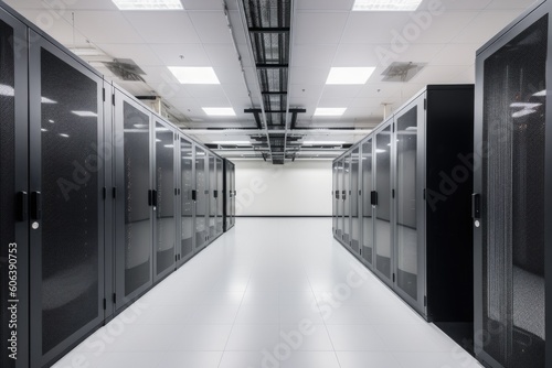 modern, sleek data center with minimalist design and cutting-edge technology, created with generative ai
