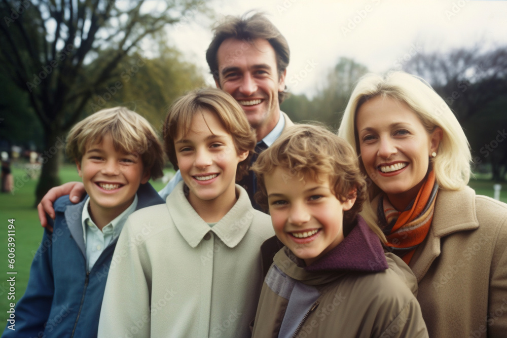family happy smiling in the park, in the style of focus on joints/connections, portrait family happy smiling in the park, in the style of focus on joints/connections, portrait