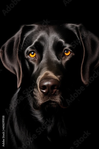 Portrait of a black Labrador Retriever on a black background. generative AI © matteo