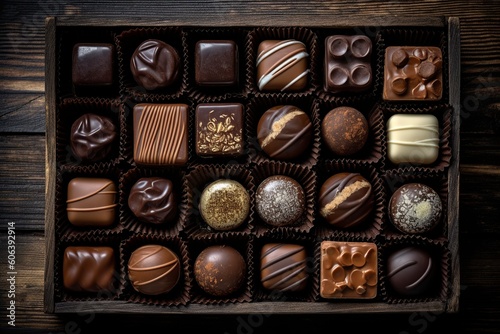 illustration, box of delicious chocolate bonbons, ai generative © Jorge Ferreiro