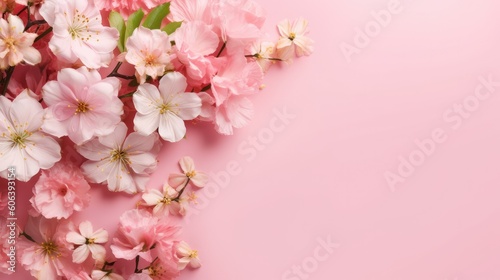 cherry blossom on pink background with copy space for your text  front view  presentation background. generative AI