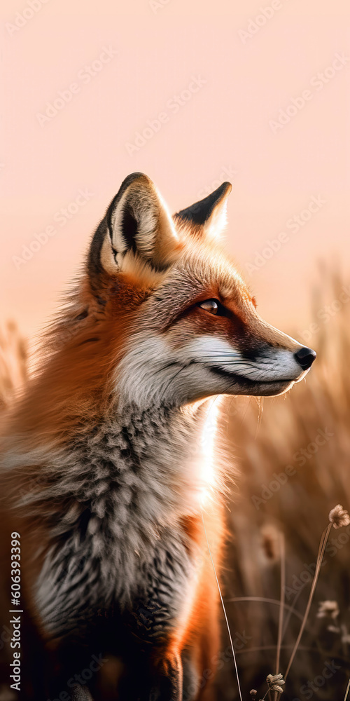 Fototapeta premium Portrait of a red fox (Vulpes vulpes) at sunset