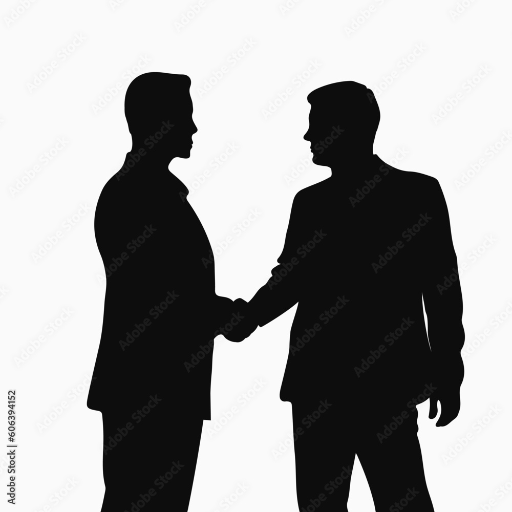 Handshake. Meeting of politicians or businessmen. Black silhouette. Vector illustration