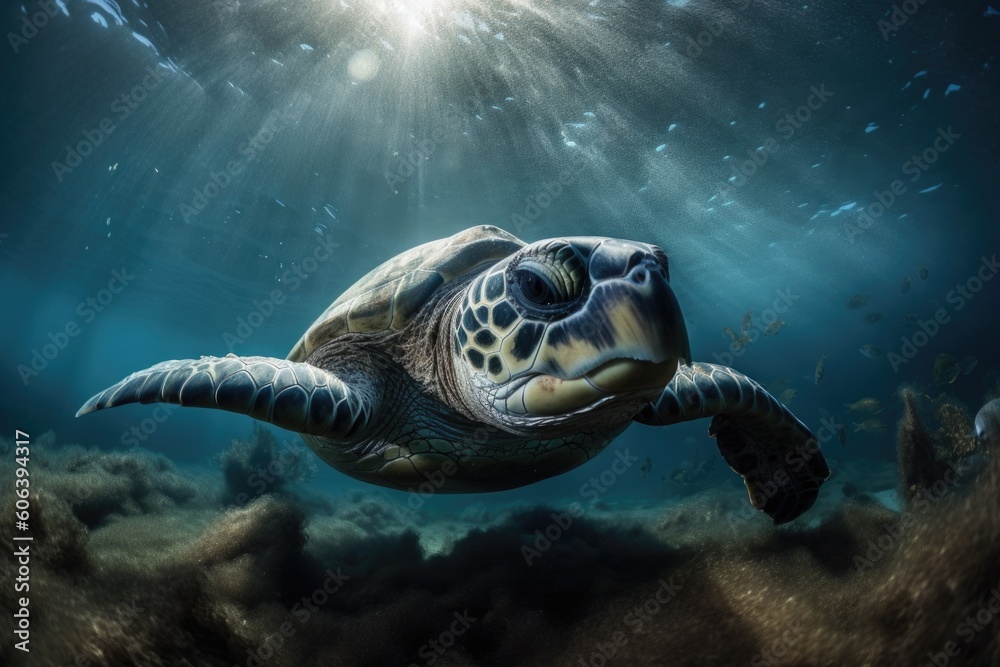Fototapeta premium underwater photographer capturing the unique beauty of marine life, from schools of fish to curious dolphins, created with generative ai