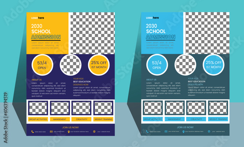 Kids back to school education admission flyer poster template.a bundle of 2 templates of A4 flyer layout design, annual report, leaflet, book cover, advertising, brochure
