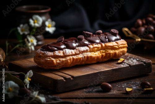 Decadent Delight: Tempting Eclair, a French Pastry Masterpiece. AI generated
