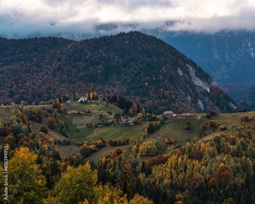 Scenic landscape of a village in autumn season
