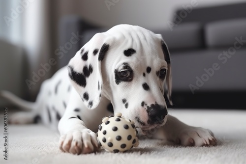 illustration, adorable dalmatian playing with a ball ,ai generative.