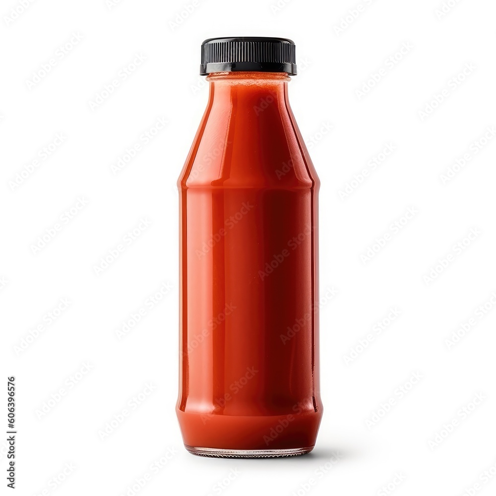 Tomato ketchup in a bottle isolated on a white background Food concept. Generative AI Tomato ketchup in a bottle isolated on a white background Food concept. Generative AI
