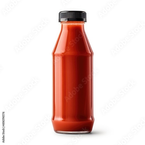 Tomato ketchup in a bottle isolated on a white background Food concept. Generative AI