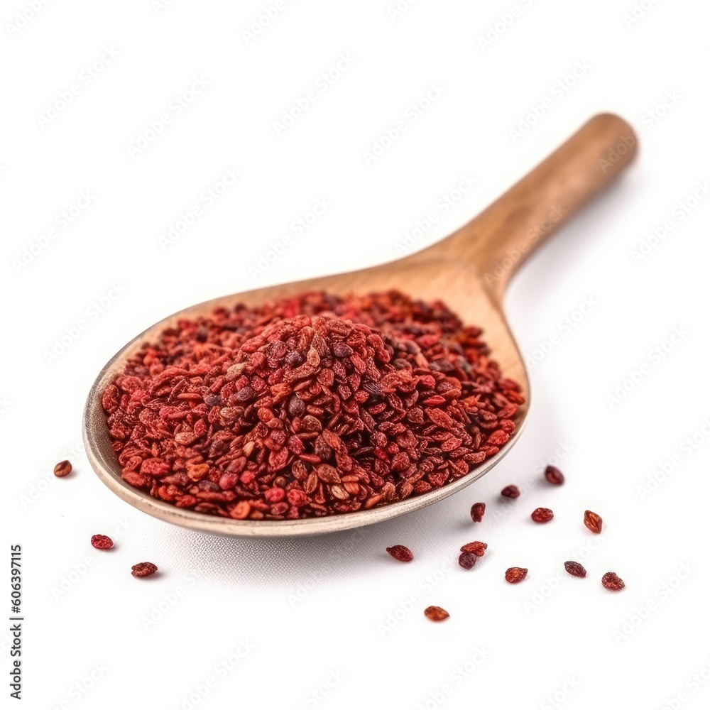 Wooden teaspoon with spices isolated on a white background. Generative AI Wooden teaspoon with spices isolated on a white background. Generative AI