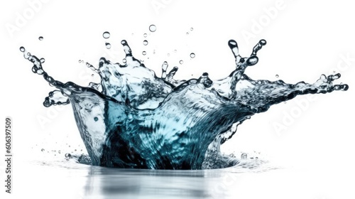 Abstract clear water splash isolated on white background. Clear blue water. Generative AI
