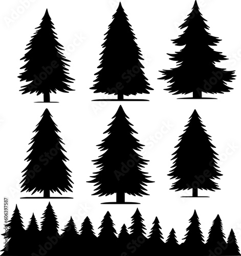 vintage trees and forest silhouettes set