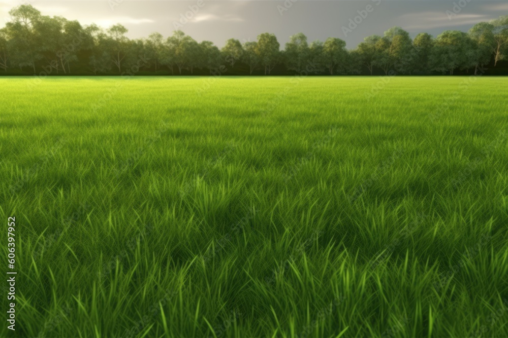 Field of Green Grass Rendering Generative Ai Illustration