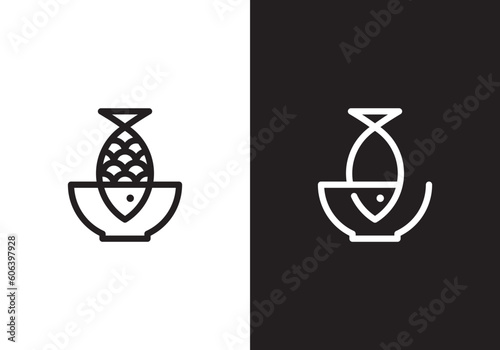 Photography bowl with fish logo, simple creative restaurant food symbol vector illustration