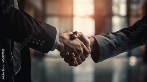 Businessmen in suit shake hands. Deal agreement. Partnership and business deal concept. Generative AI