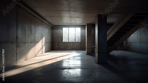 An empty room building with a concrete floor and wall  generative ai illustration