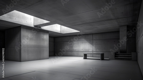 A corridor in a modern building with a concrete floor and wall  generative ai illustration
