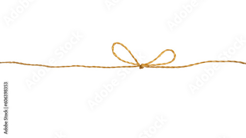 Rope tied in a bow for wrapping items or as an element of decor on an isolated transparent background, PNG