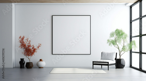Modern Interior Design with Blank Mockup Frame Poster  3D Render  3D Illustration