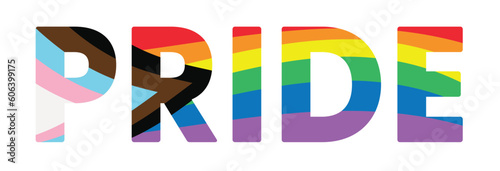 Pride LQBTQI flag banner. LGBT flag banner. Rainbow pride text.
