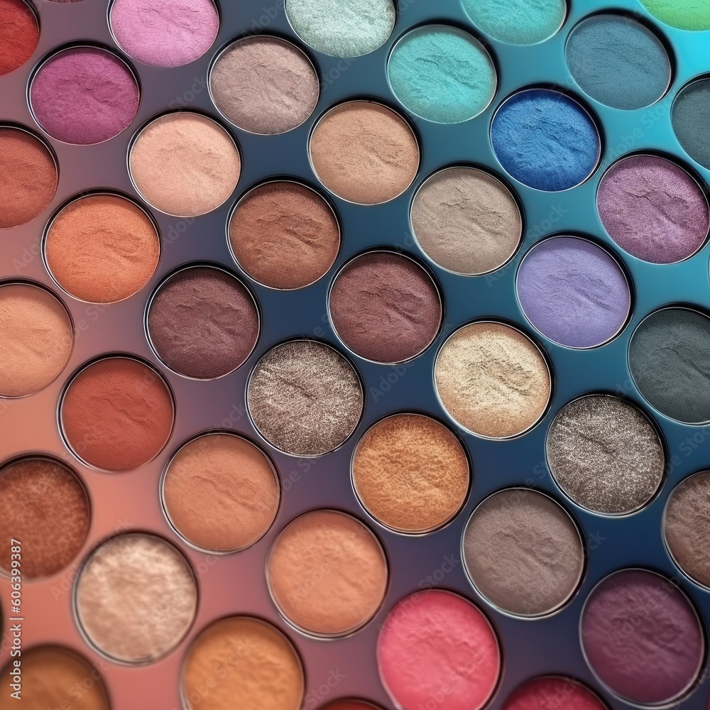 A closeup of professional eyeshadow palette and collection. (Generative AI) A closeup of professional eyeshadow palette and collection. (Generative AI)