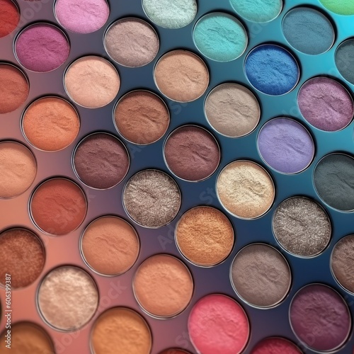 A closeup of professional eyeshadow palette and collection. (Generative AI)