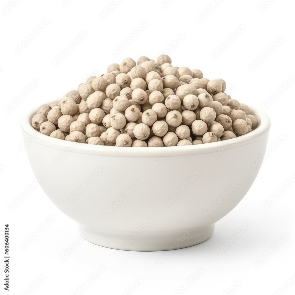 White pepper seed in a bowl isolated on a white background. Food concept. Generative AI White pepper seed in a bowl isolated on a white background. Food concept. Generative AI