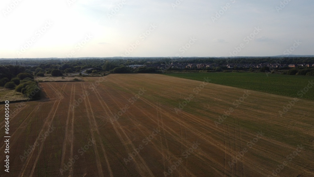 Bird's-eye view of a harvested agricultural field
