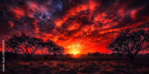 Beautiful vibrant colour sunset sky. Breathtaking beauty of a colorful and radiant sunset sky. AI generated. © Oksana Kumer