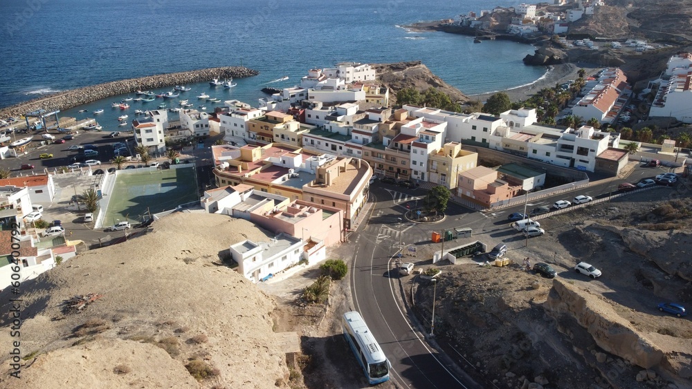 Fototapeta premium Drone shot of San Miguel de Tajao town with fishing port in Tenerife, Canary Islands