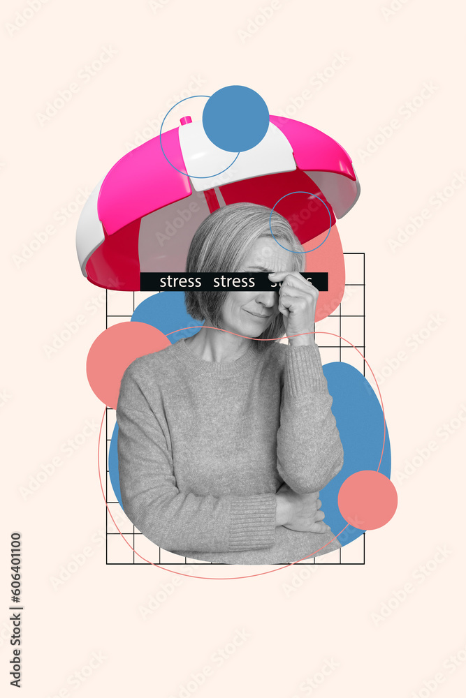 Φωτογραφία Photo portrait of retired woman migraine stress pain suffer got sunstroke under