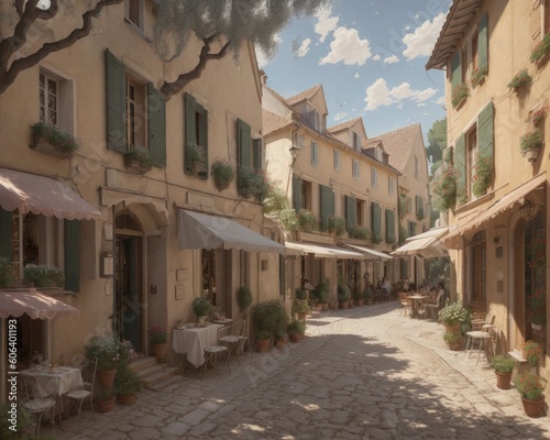 Painting of an mediterran street cafe volume two created with generative ai  ki