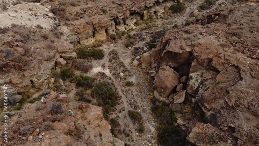 Aerial shot of seasonal watercourse during the dry season, Tenerife, Canary Islands Aerial shot of seasonal watercourse during the dry season, Tenerife, Canary Islands